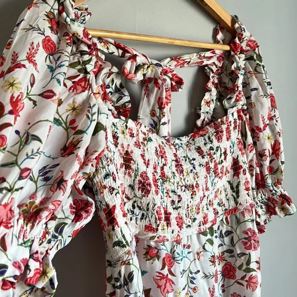 NEW Anthropologie By Mark D. Sikes Smocked Puff-Sleeve Dress Floral - Picture 11 of 16